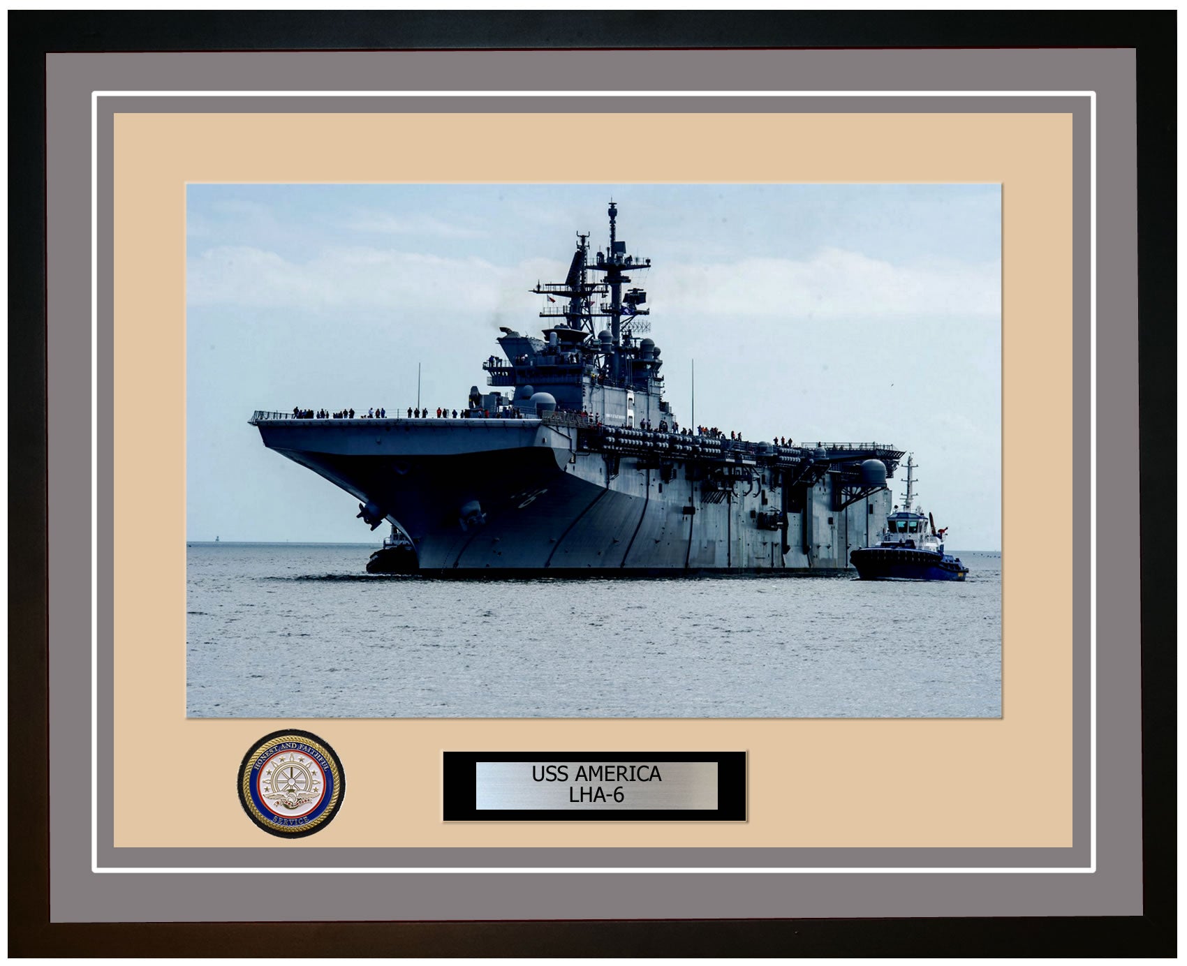 USS America LHA-6 Framed Navy Ship Photo Grey