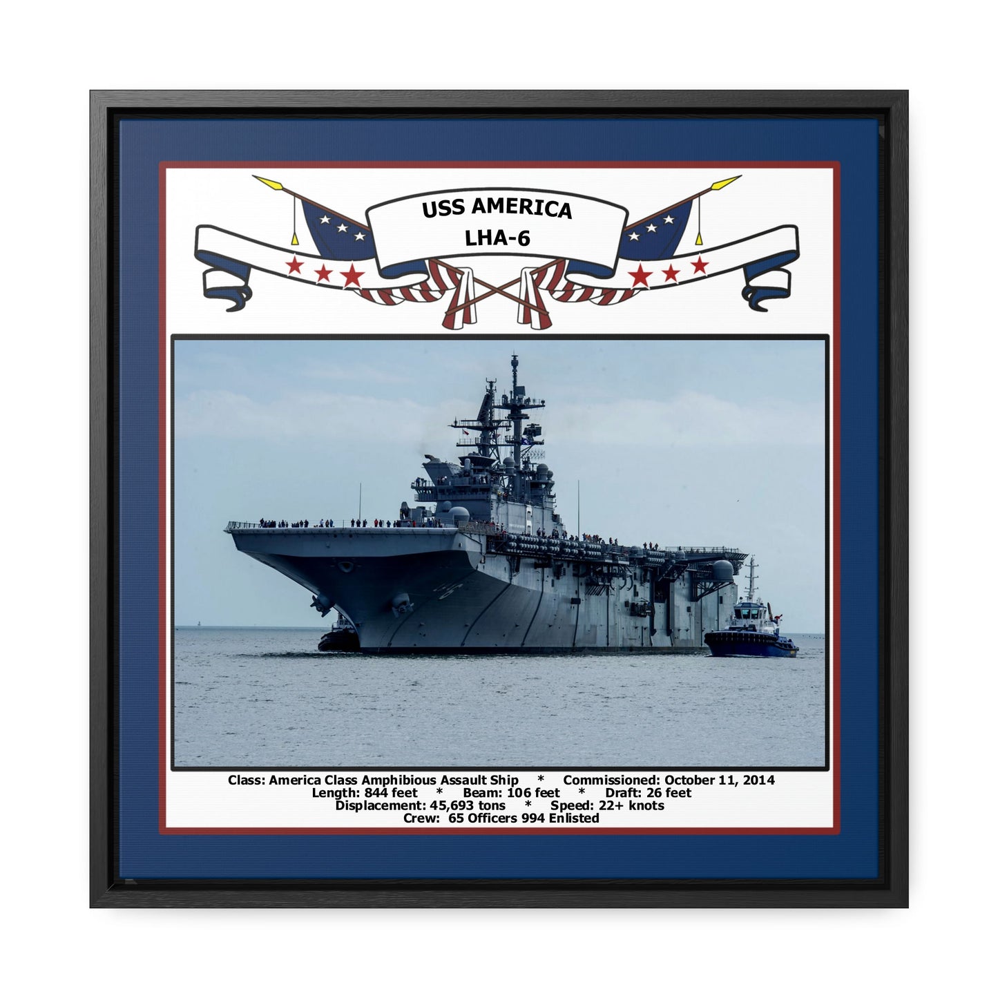 USS America LHA-6 Navy Floating Frame Photo Front View