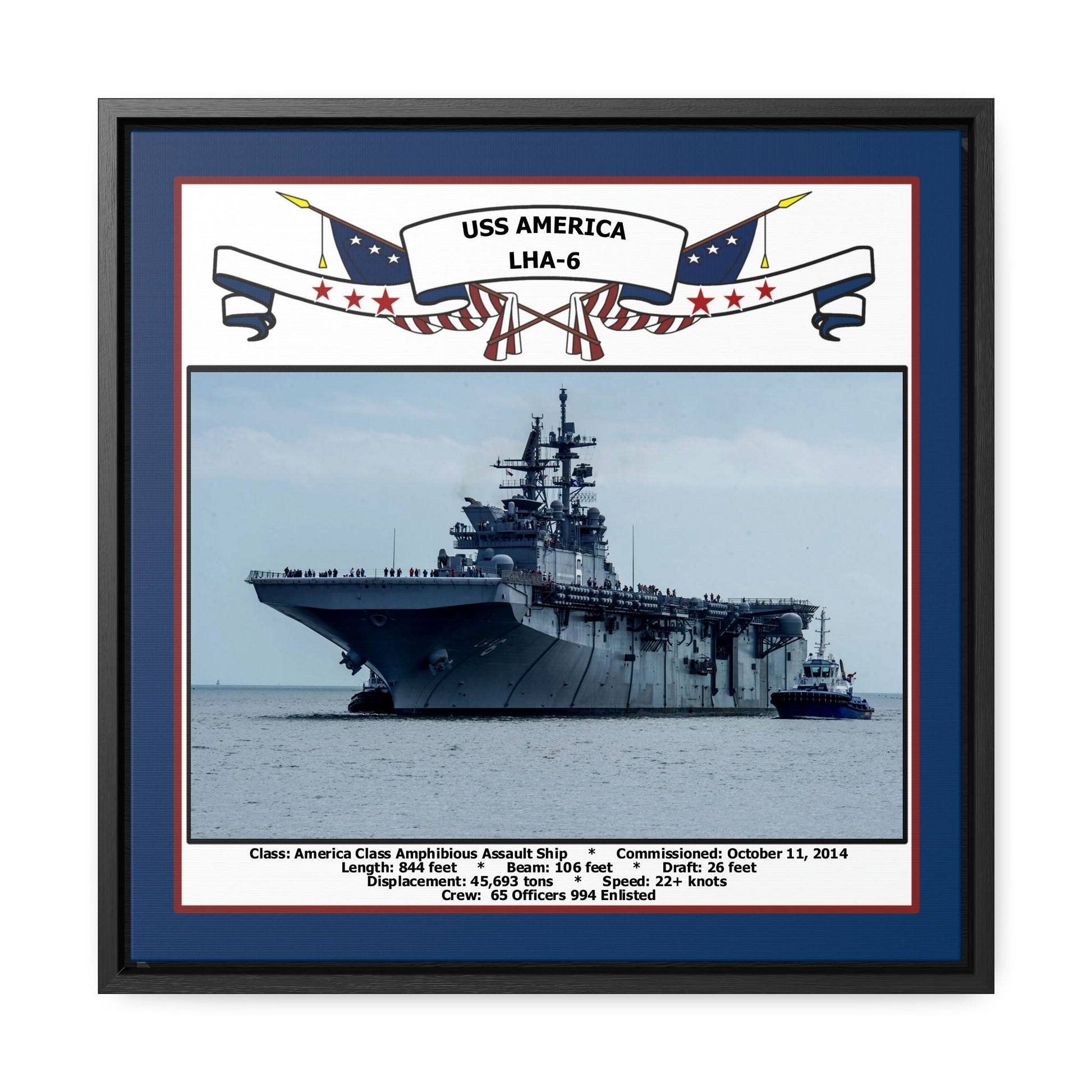 USS America LHA-6 Navy Floating Frame Photo Front View
