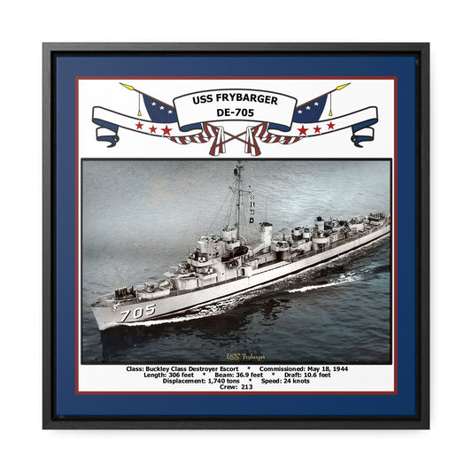 USS Frybarger DE-705 Navy Floating Frame Photo Front View