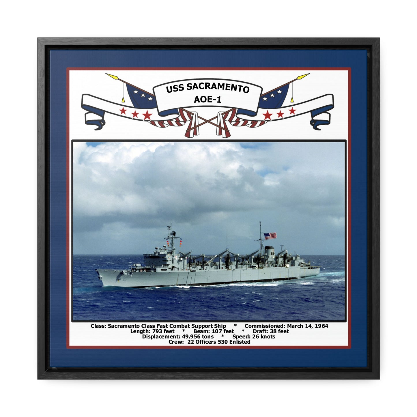 USS Sacramento AOE-1 Navy Floating Frame Photo Front View