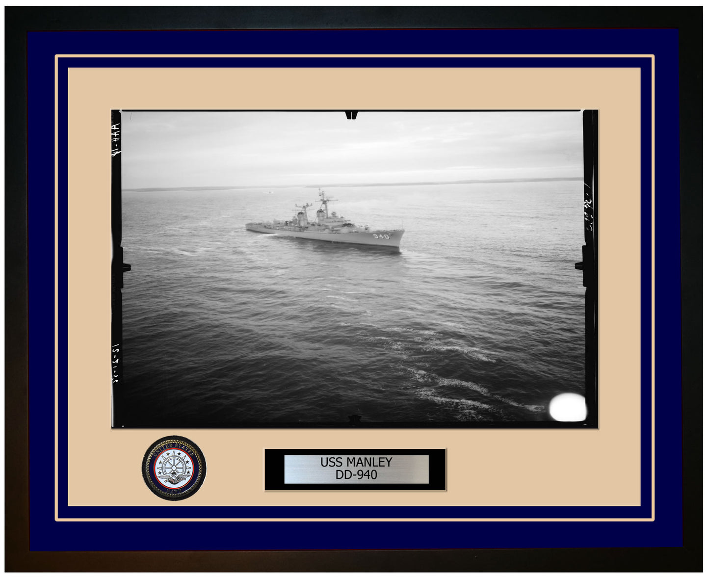 USS MANLEY DD-940 Framed Navy Ship Photo Blue