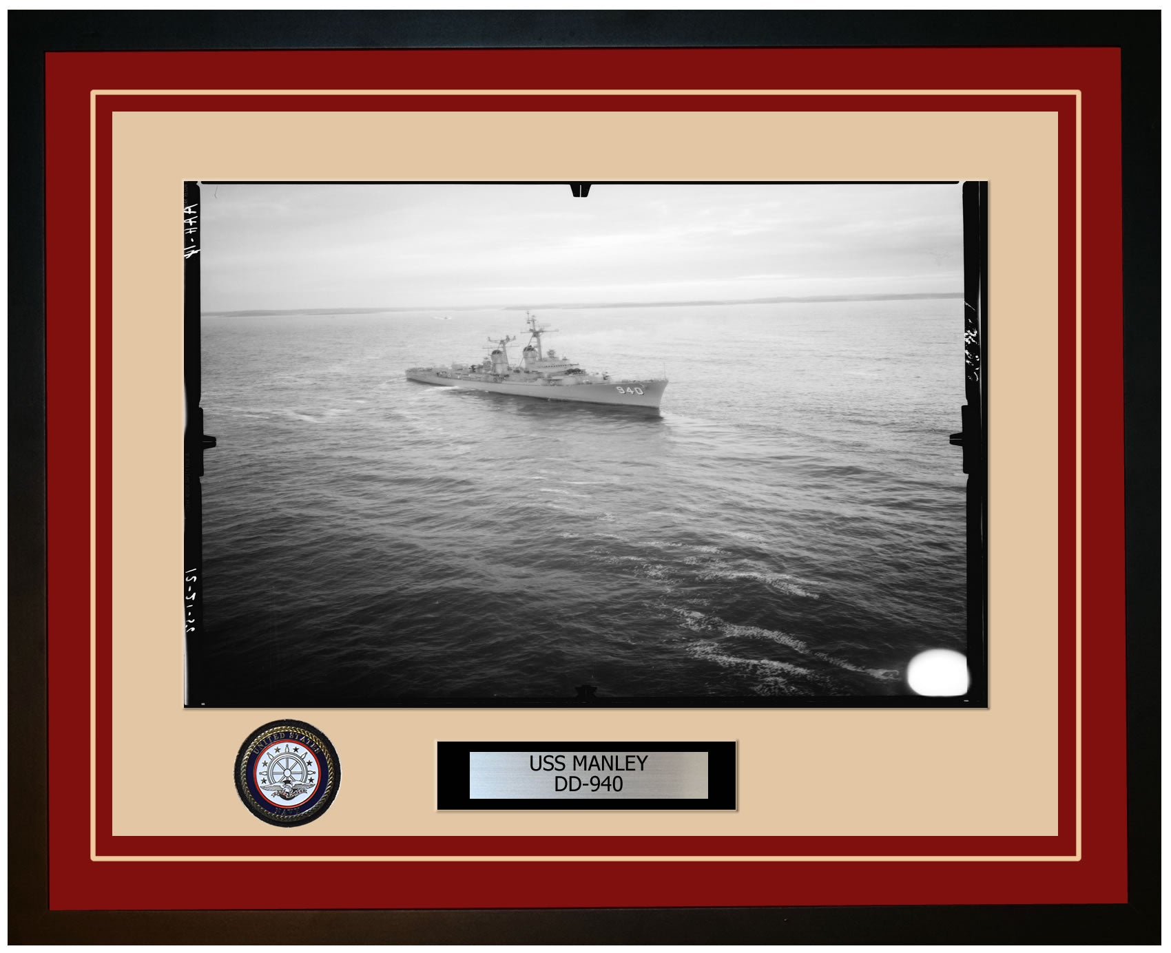 USS MANLEY DD-940 Framed Navy Ship Photo Burgundy