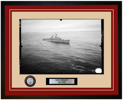 USS MANLEY DD-940 Framed Navy Ship Photo Burgundy