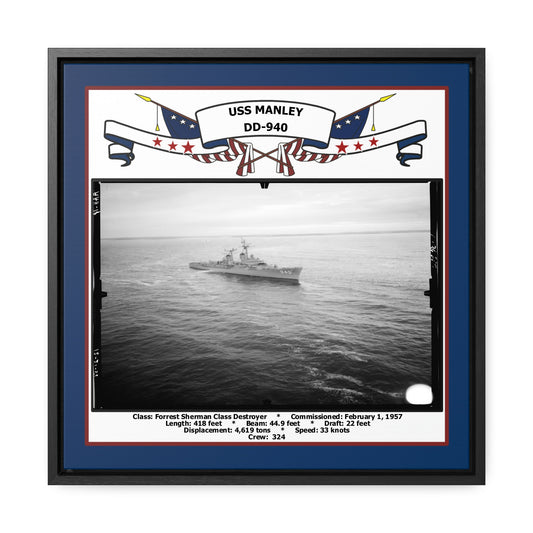 USS Manley DD-940 Navy Floating Frame Photo Front View
