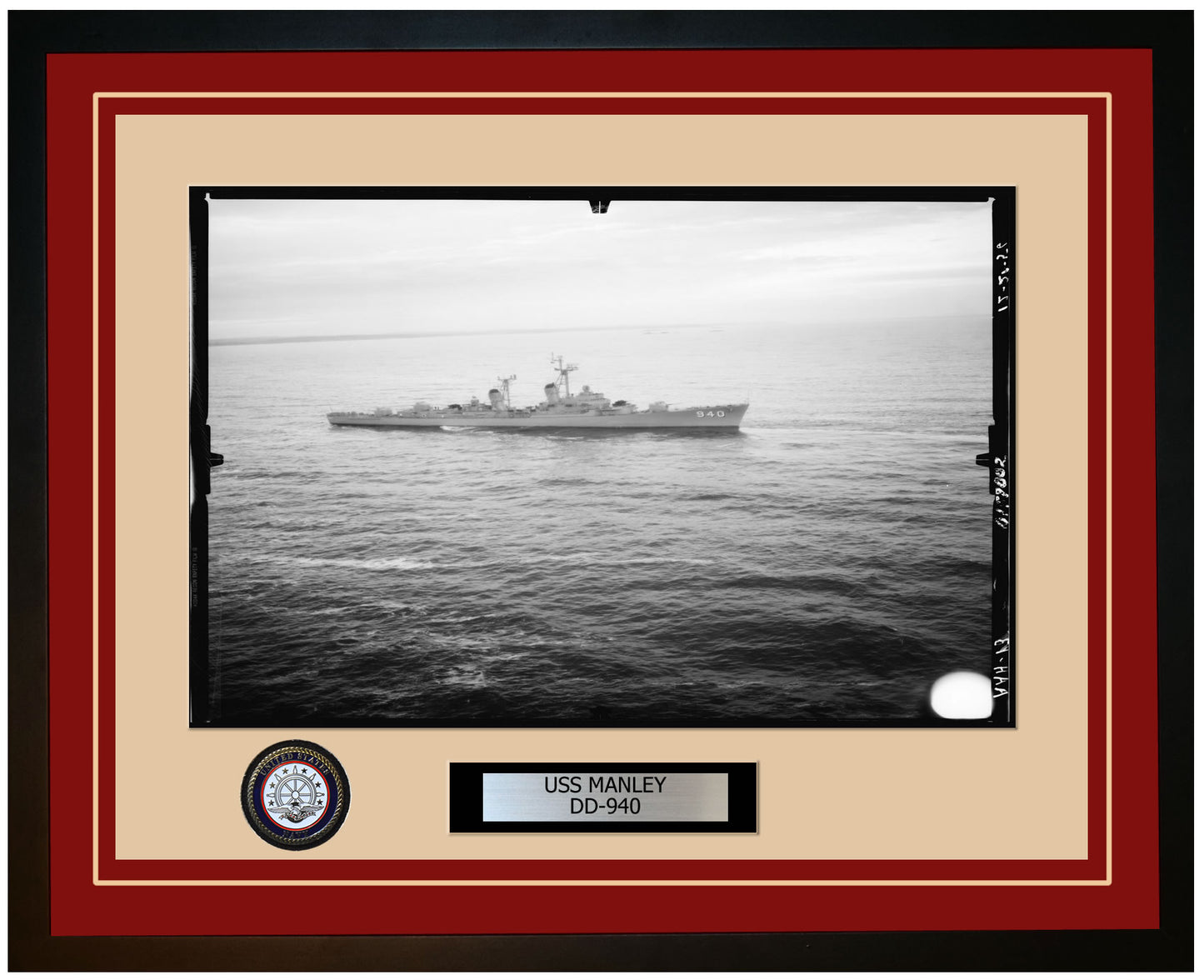 USS MANLEY DD-940 Framed Navy Ship Photo Burgundy