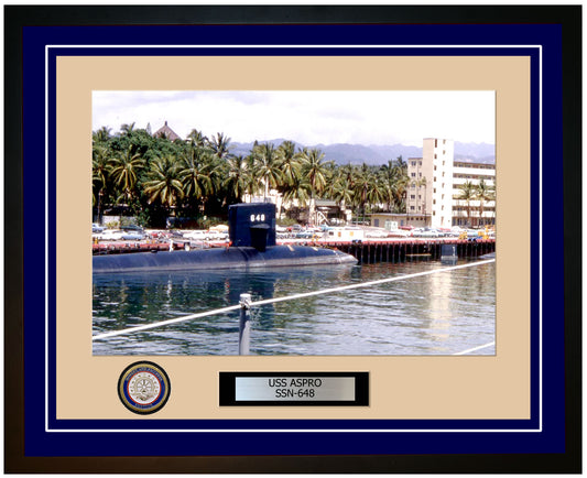 USS Aspro SSN-648 Framed Navy Ship Photo Blue