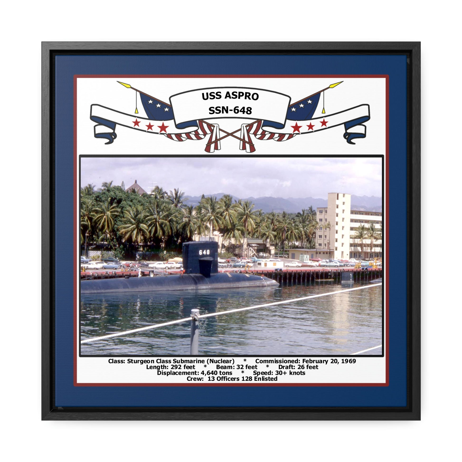 USS Aspro SSN-648 Navy Floating Frame Photo Front View