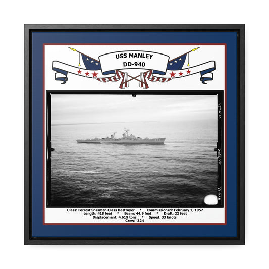USS Manley DD-940 Navy Floating Frame Photo Front View