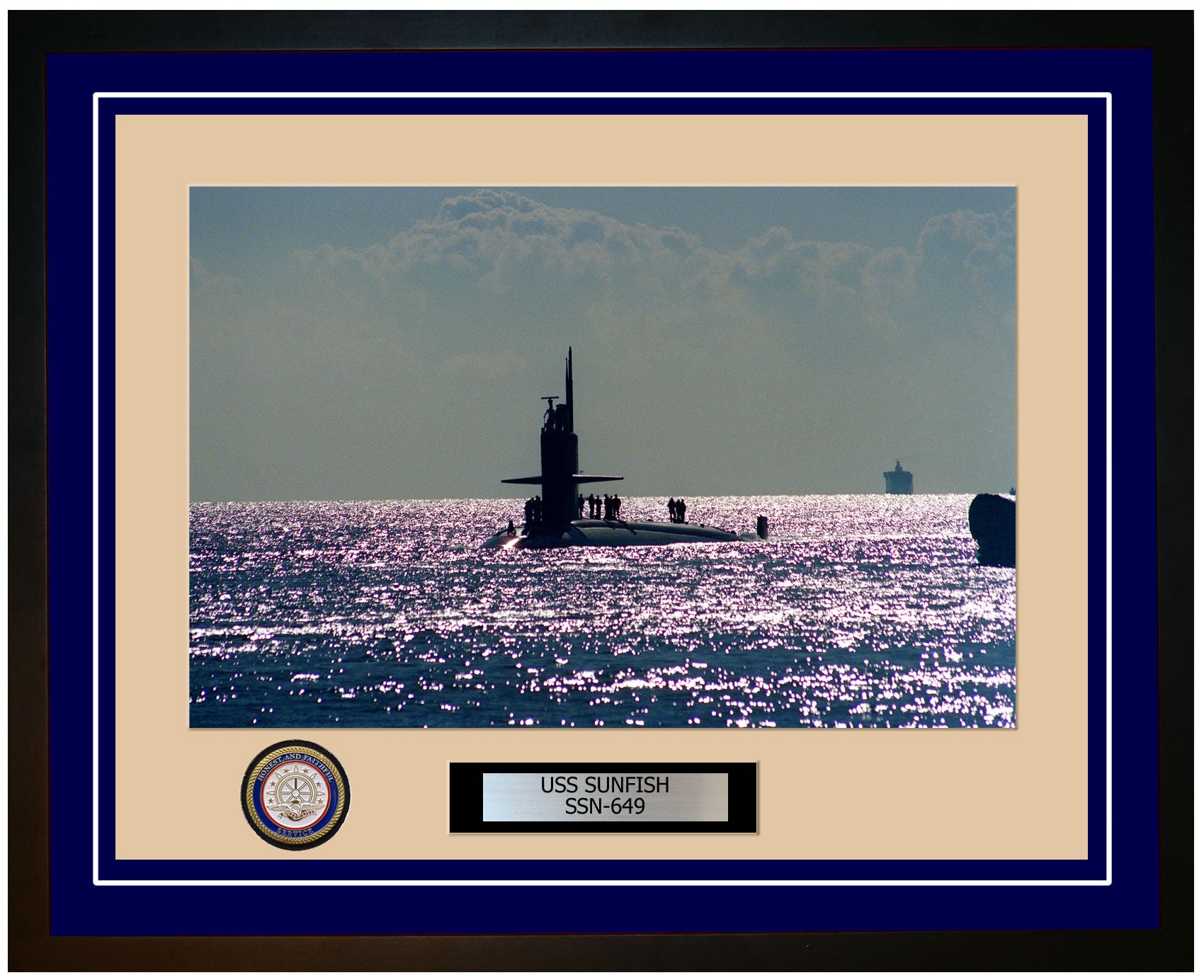 USS Sunfish SSN-649 Framed Navy Ship Photo Blue