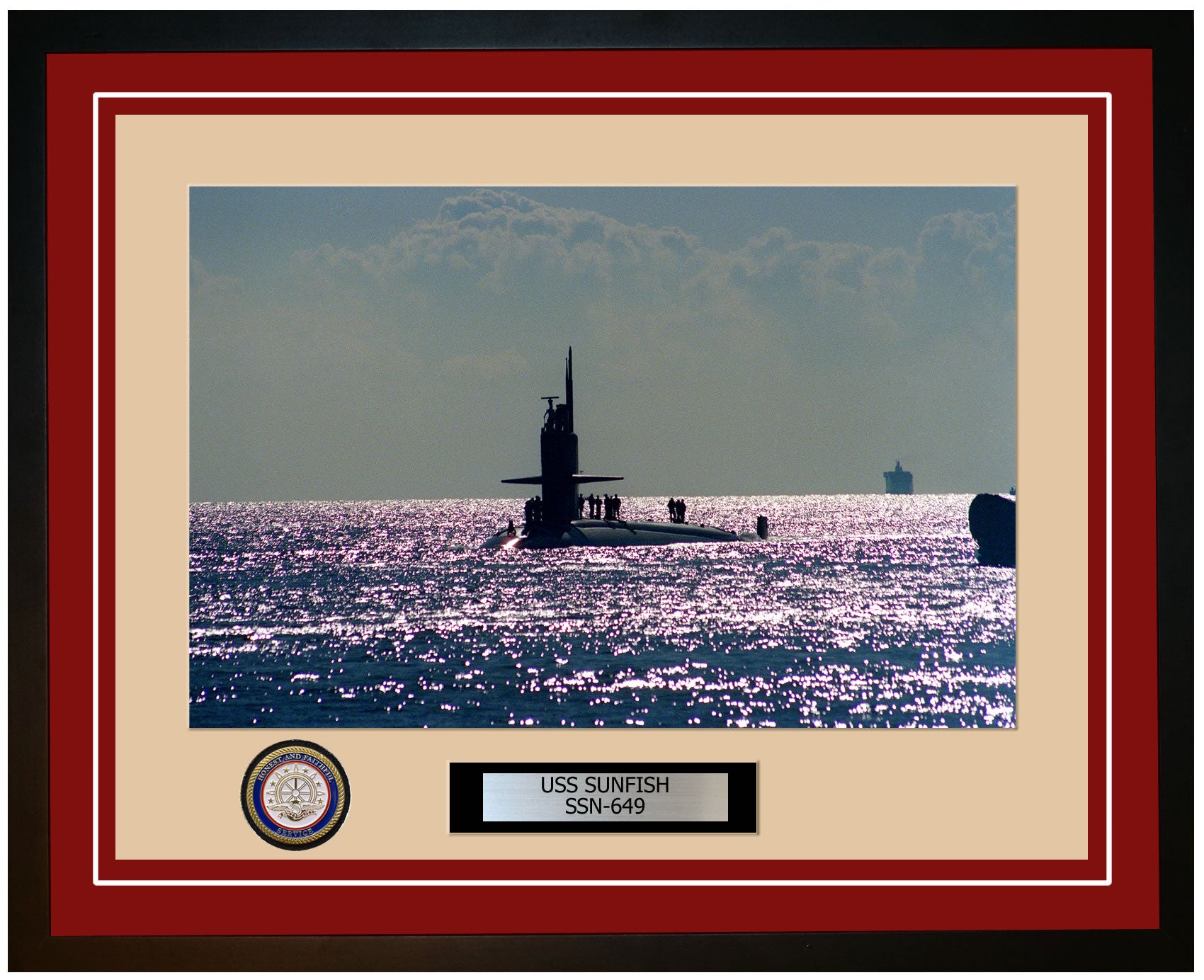 USS Sunfish SSN-649 Framed Navy Ship Photo Burgundy