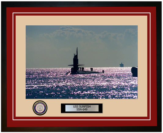USS Sunfish SSN-649 Framed Navy Ship Photo Burgundy