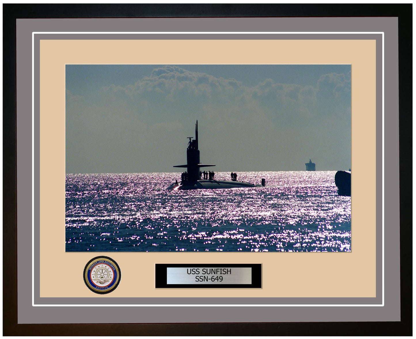 USS Sunfish SSN-649 Framed Navy Ship Photo Grey