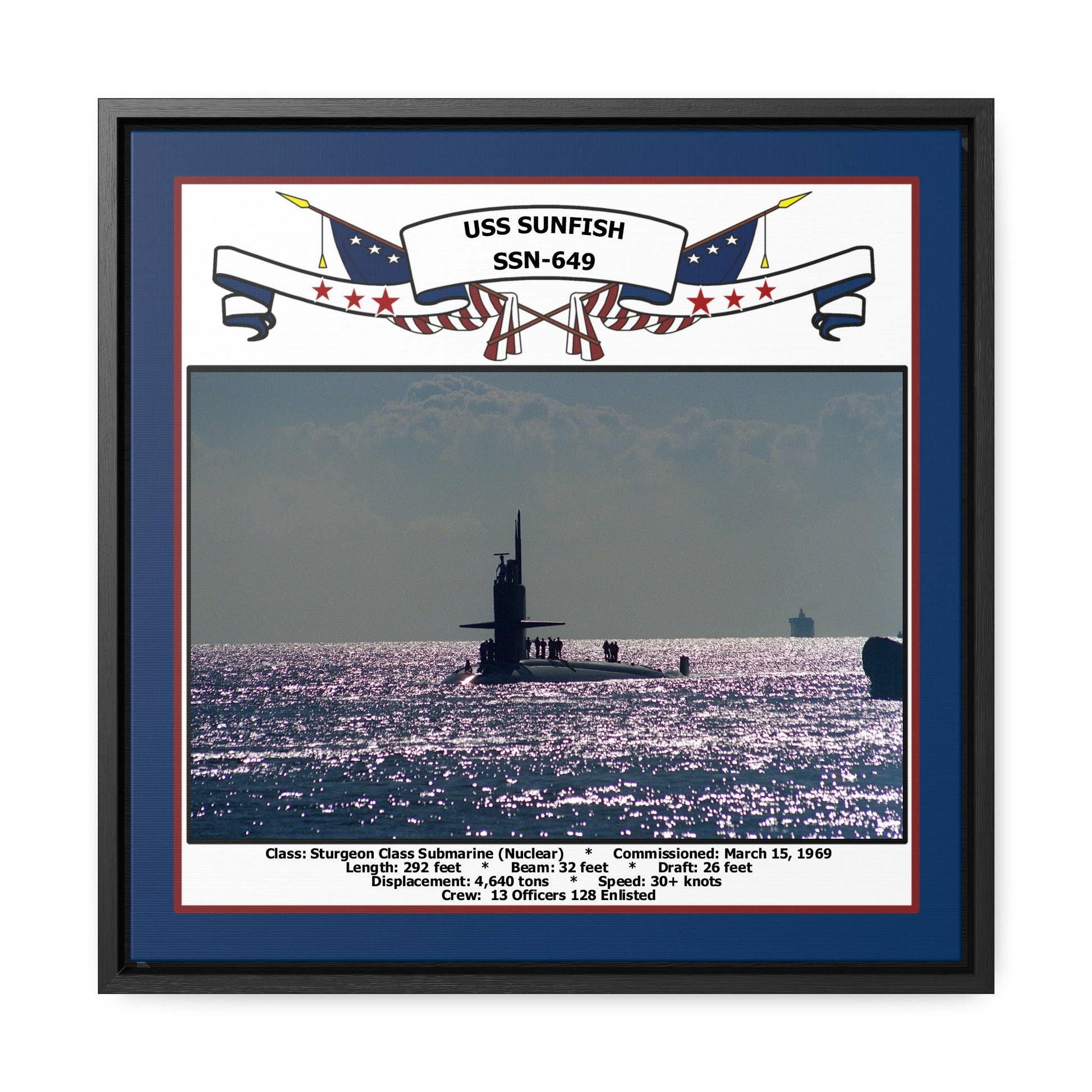 USS Sunfish SSN-649 Navy Floating Frame Photo Front View
