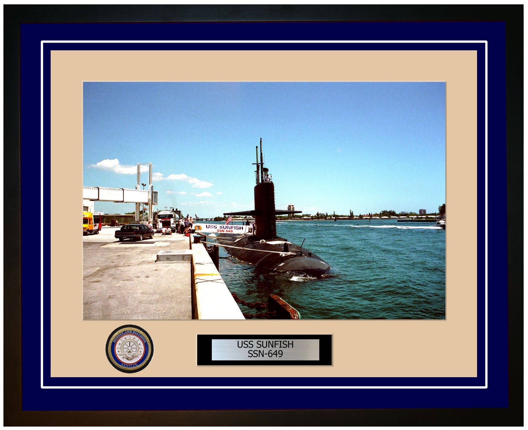 USS Sunfish SSN-649 Framed Navy Ship Photo Blue