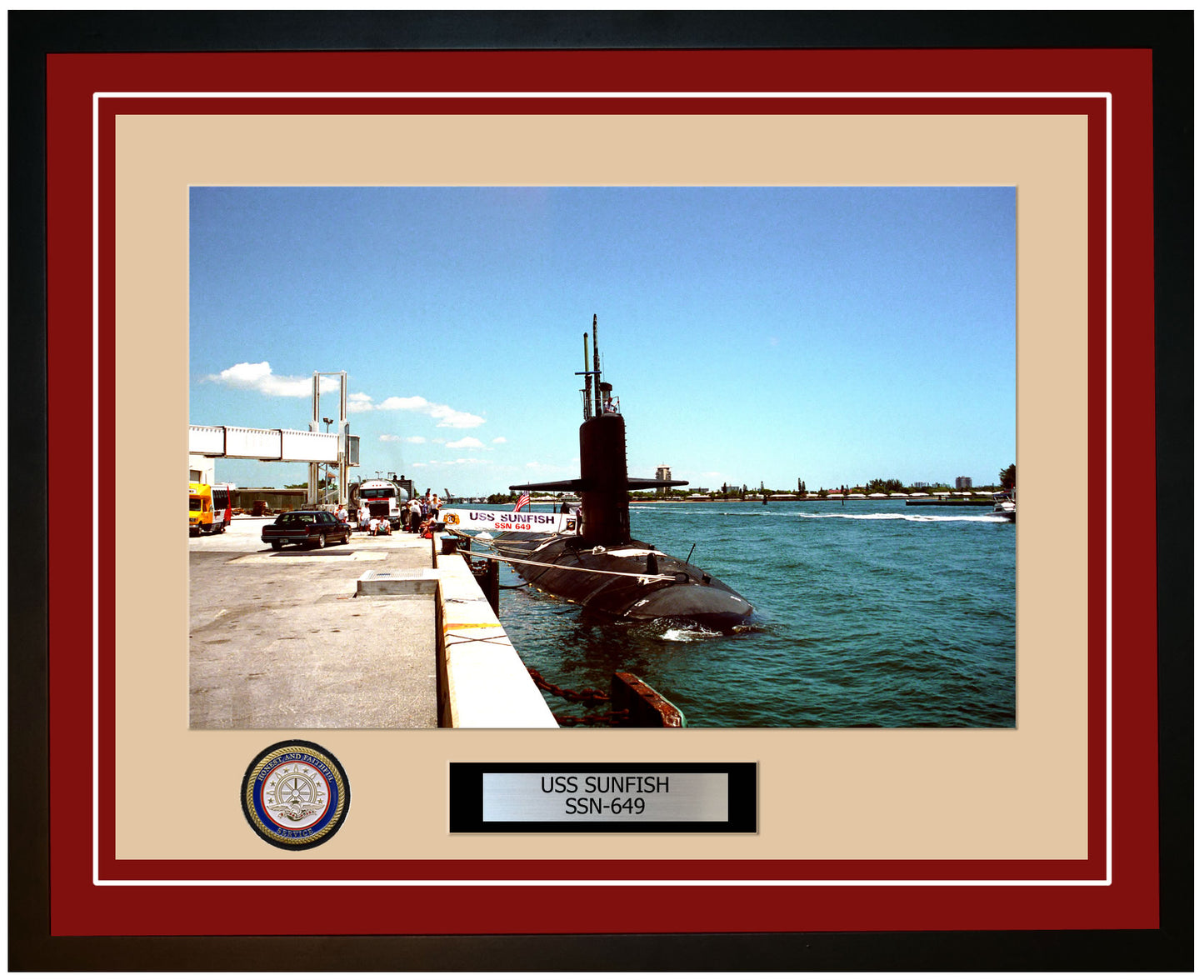 USS Sunfish SSN-649 Framed Navy Ship Photo Burgundy