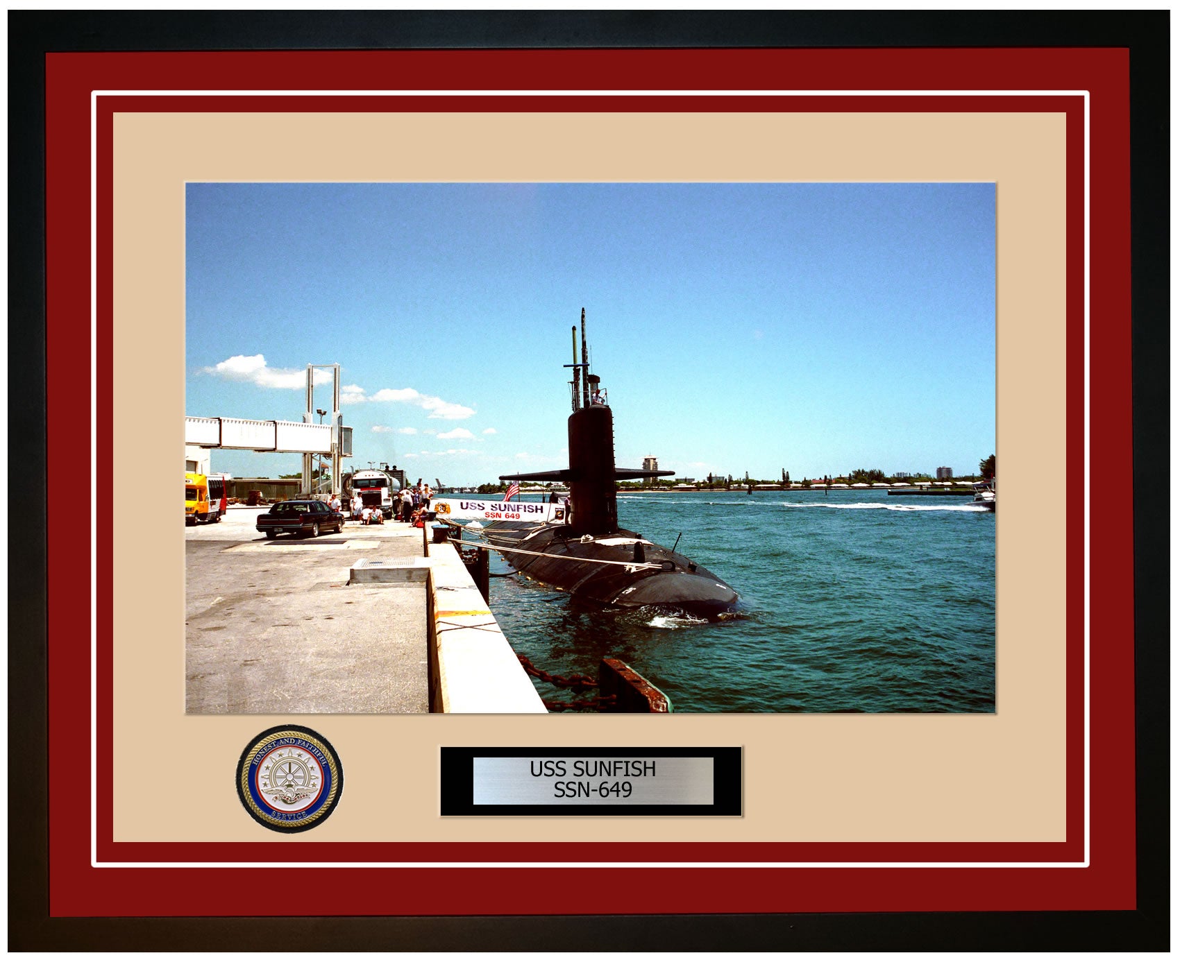 USS Sunfish SSN-649 Framed Navy Ship Photo Burgundy