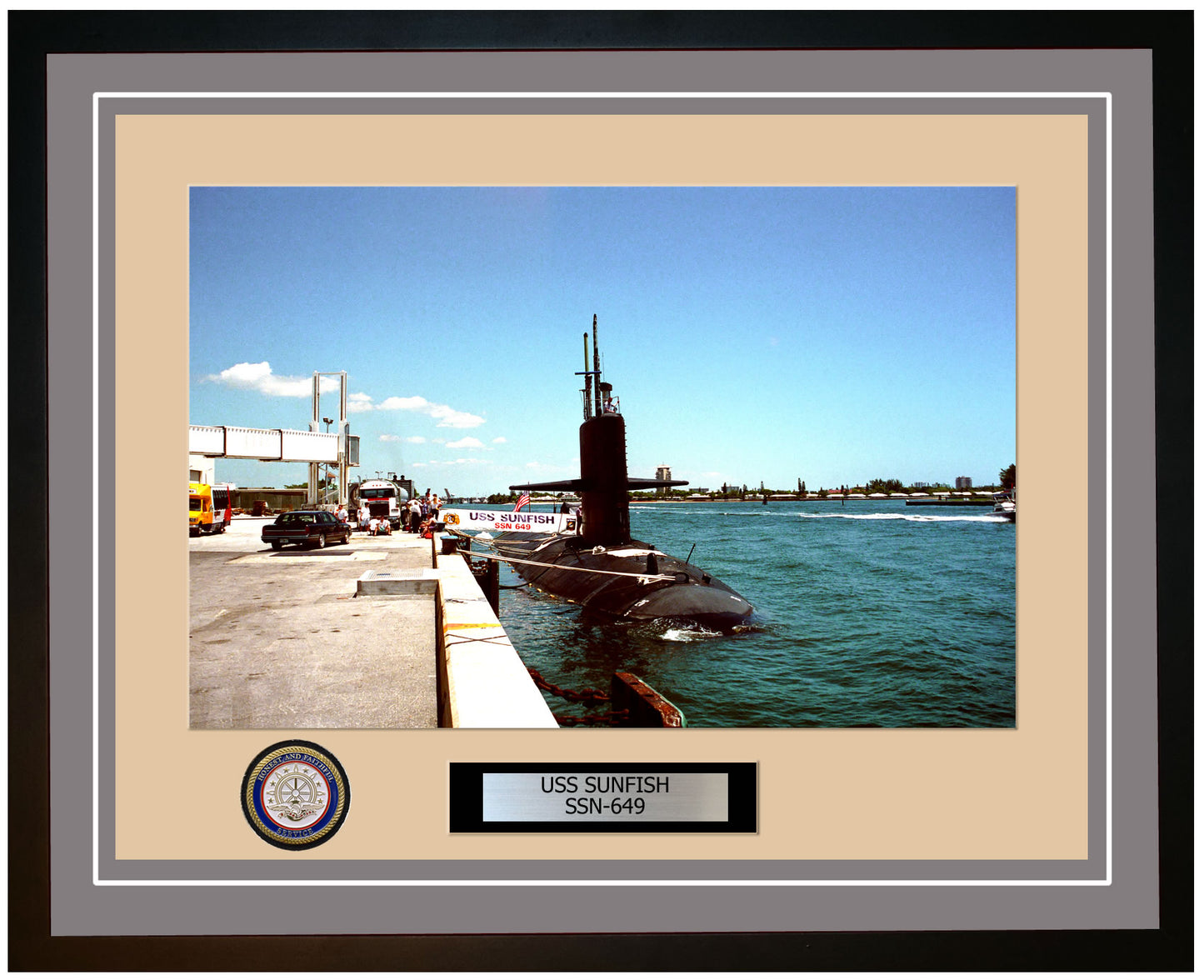USS Sunfish SSN-649 Framed Navy Ship Photo Grey