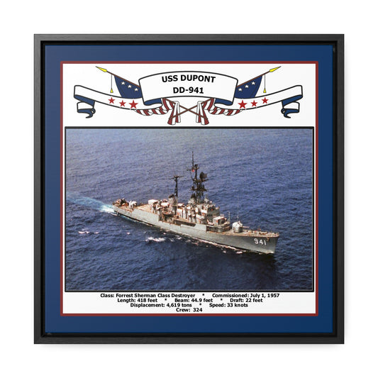 USS Du Pont DD-941 Navy Floating Frame Photo Front View