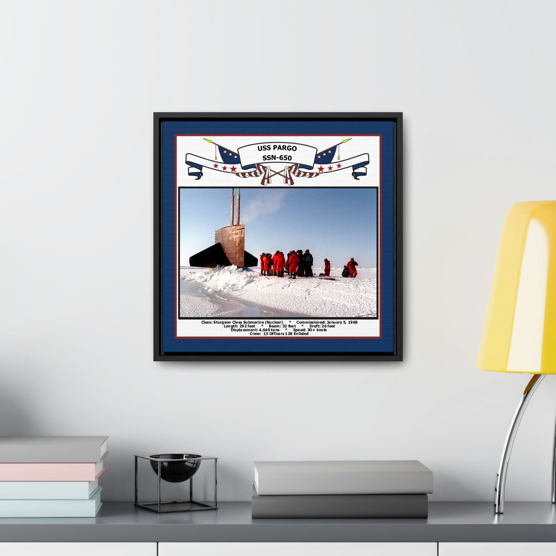 USS Pargo SSN-650 Navy Floating Frame Photo Desk View