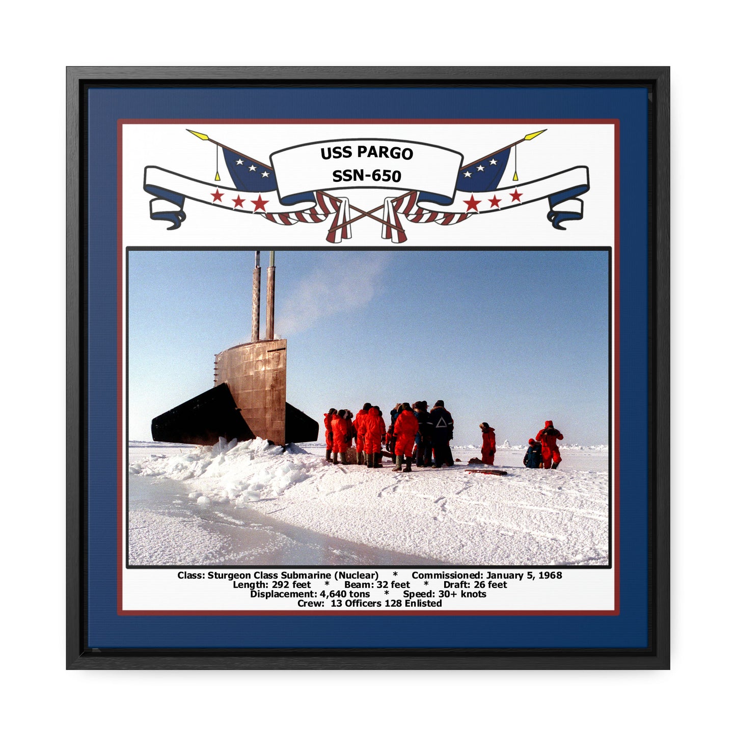 USS Pargo SSN-650 Navy Floating Frame Photo Front View