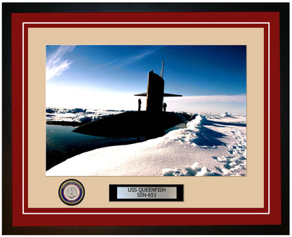 USS Queenfish SSN-651 Framed Navy Ship Photo Burgundy
