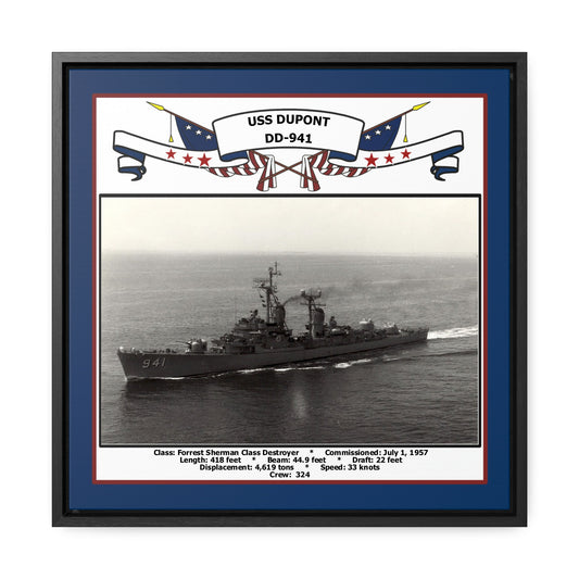 USS Du Pont DD-941 Navy Floating Frame Photo Front View
