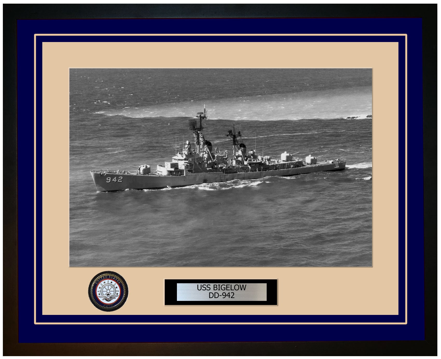 USS BIGELOW DD-942 Framed Navy Ship Photo Blue