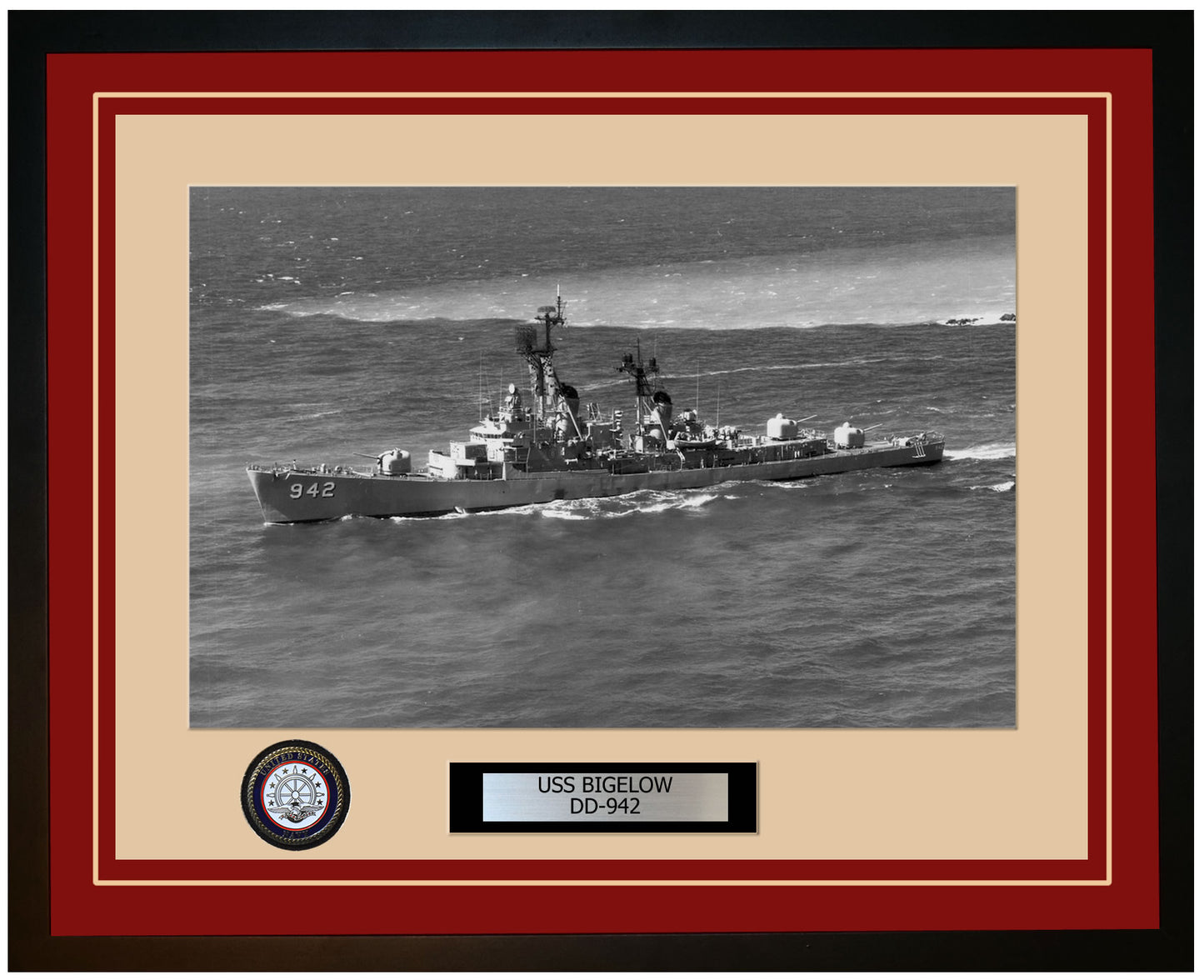 USS BIGELOW DD-942 Framed Navy Ship Photo Burgundy