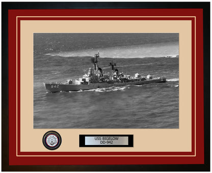 USS BIGELOW DD-942 Framed Navy Ship Photo Burgundy