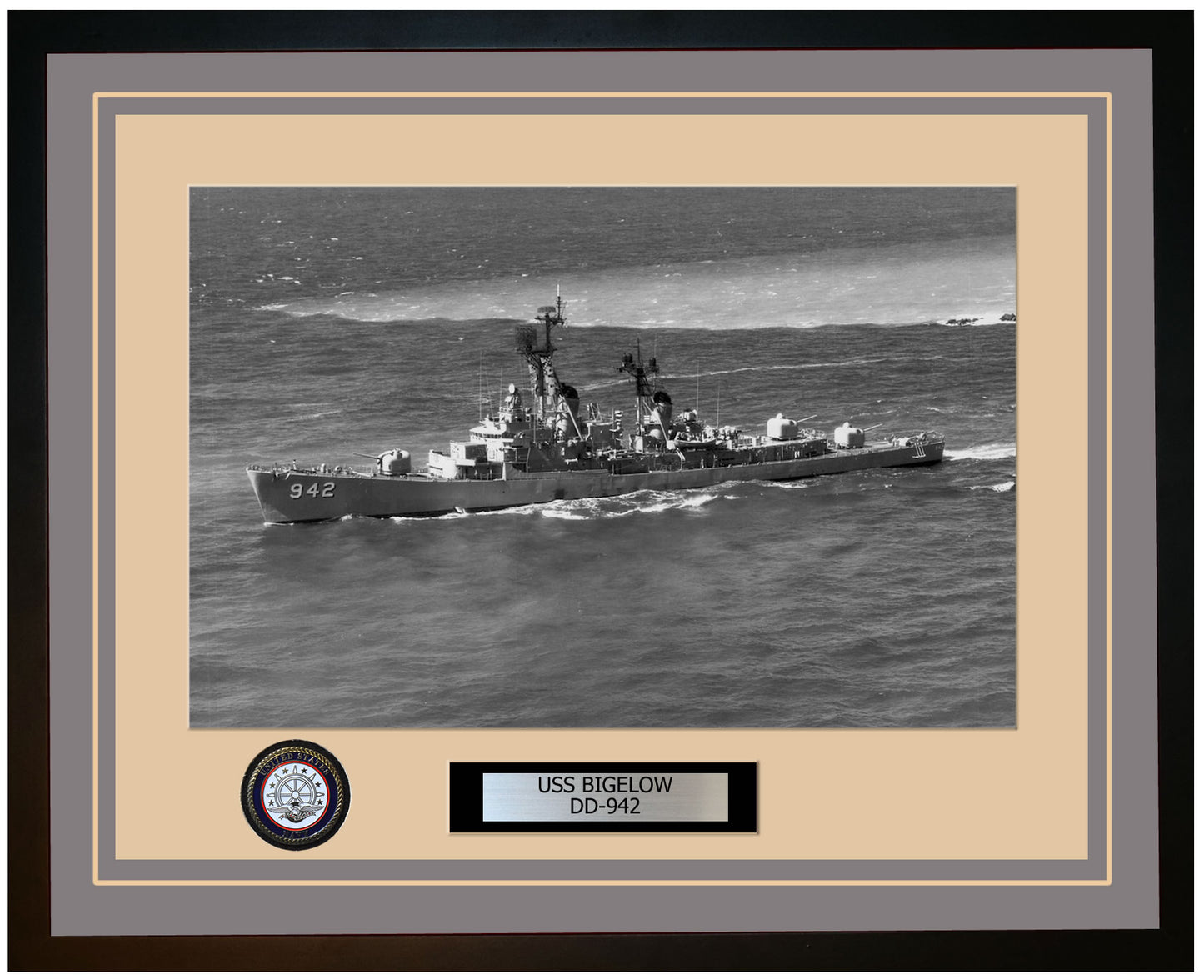 USS BIGELOW DD-942 Framed Navy Ship Photo Grey