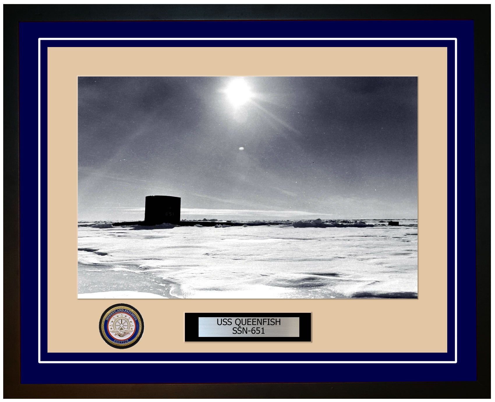 USS Queenfish SSN-651 Framed Navy Ship Photo Blue