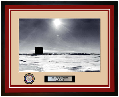 USS Queenfish SSN-651 Framed Navy Ship Photo Burgundy