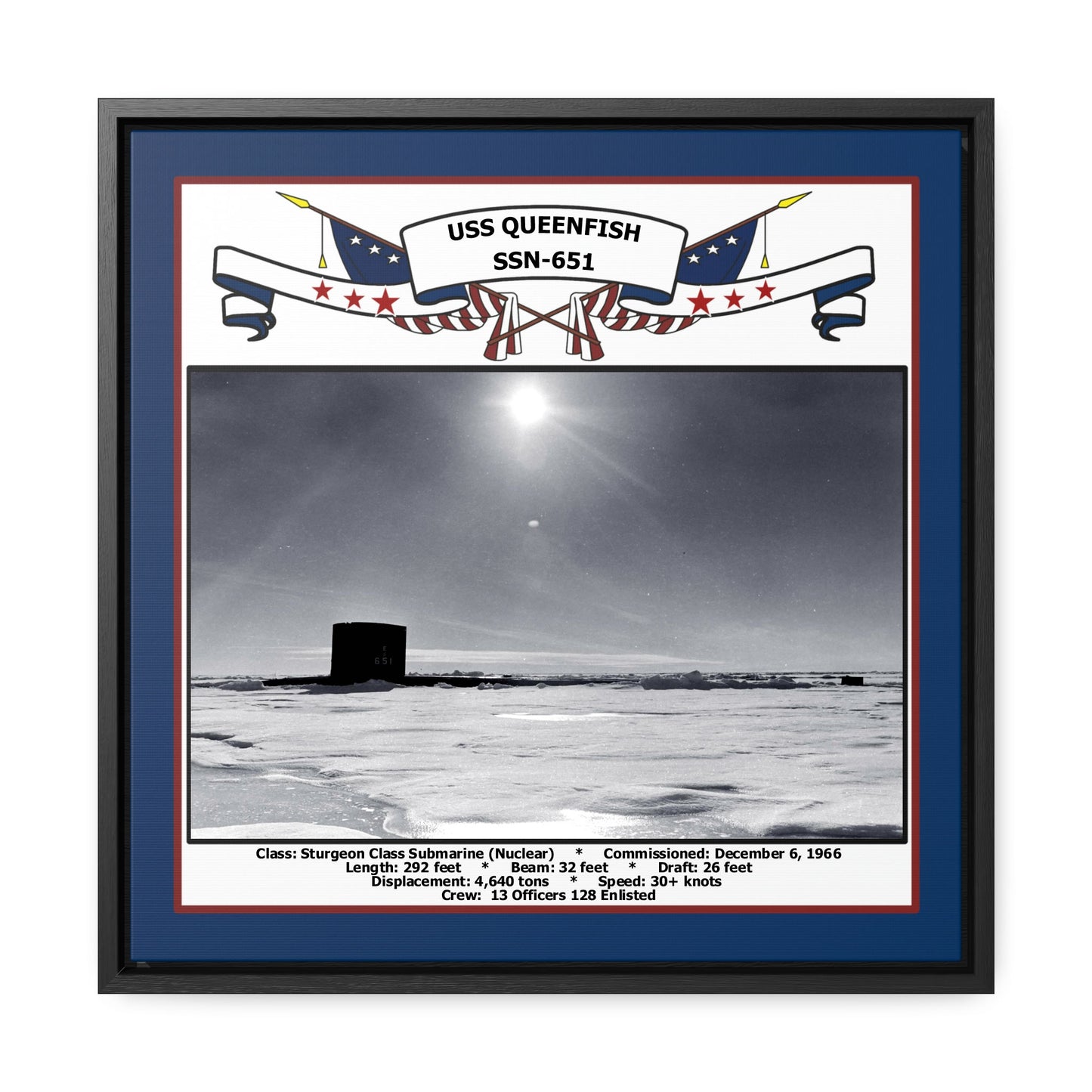 USS Queenfish SSN-651 Navy Floating Frame Photo Front View