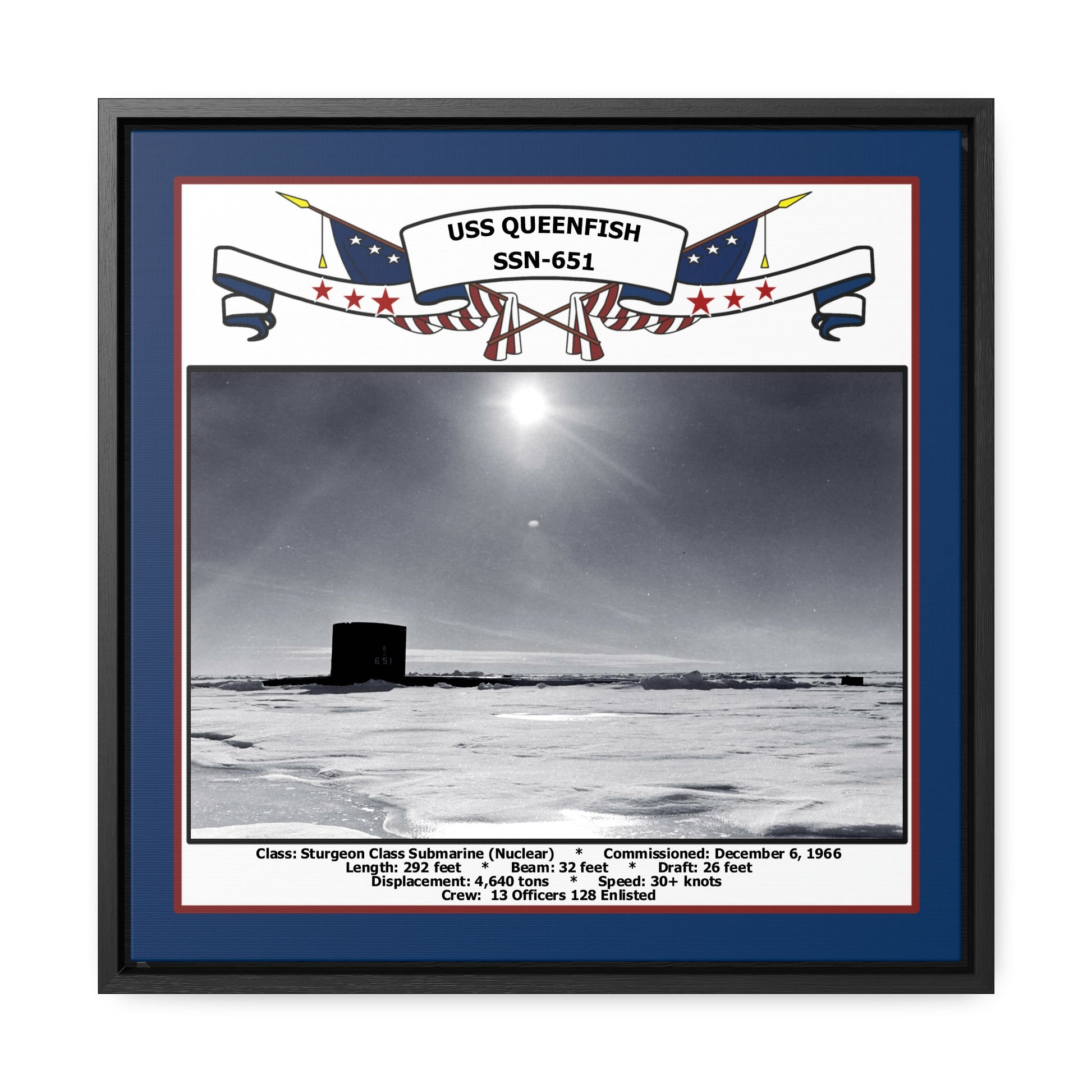 USS Queenfish SSN-651 Navy Floating Frame Photo Front View
