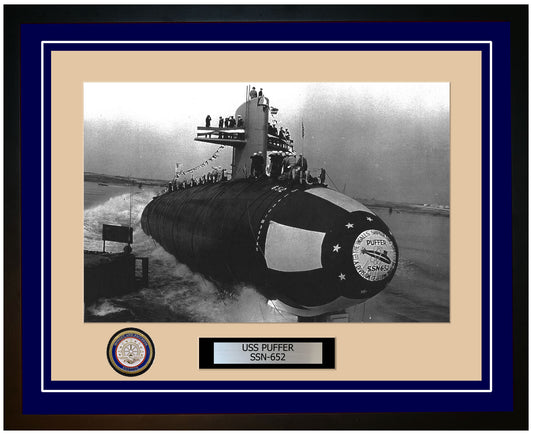 USS Puffer SSN-652 Framed Navy Ship Photo Blue