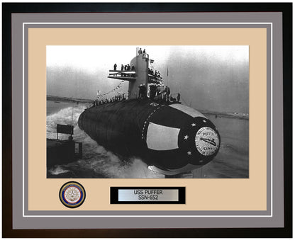 USS Puffer SSN-652 Framed Navy Ship Photo Grey