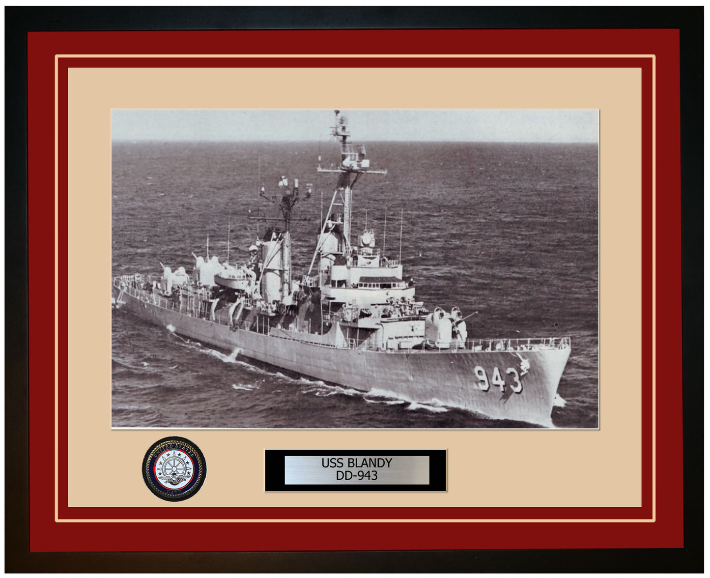 USS BLANDY DD-943 Framed Navy Ship Photo Burgundy