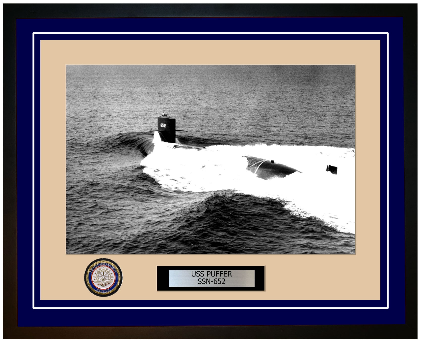 USS Puffer SSN-652 Framed Navy Ship Photo Blue