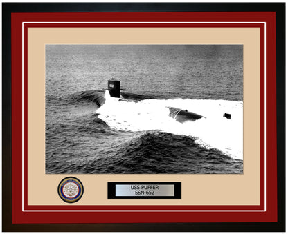 USS Puffer SSN-652 Framed Navy Ship Photo Burgundy