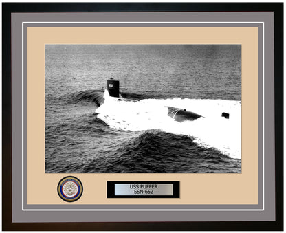 USS Puffer SSN-652 Framed Navy Ship Photo Grey
