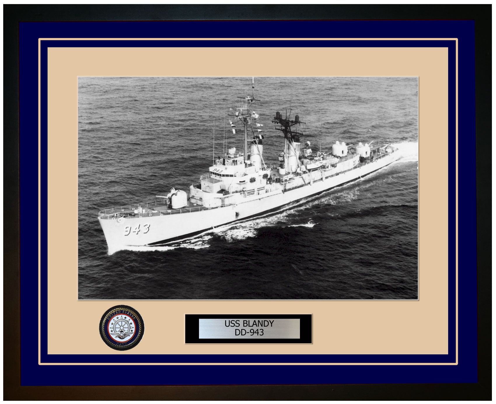 USS BLANDY DD-943 Framed Navy Ship Photo Blue