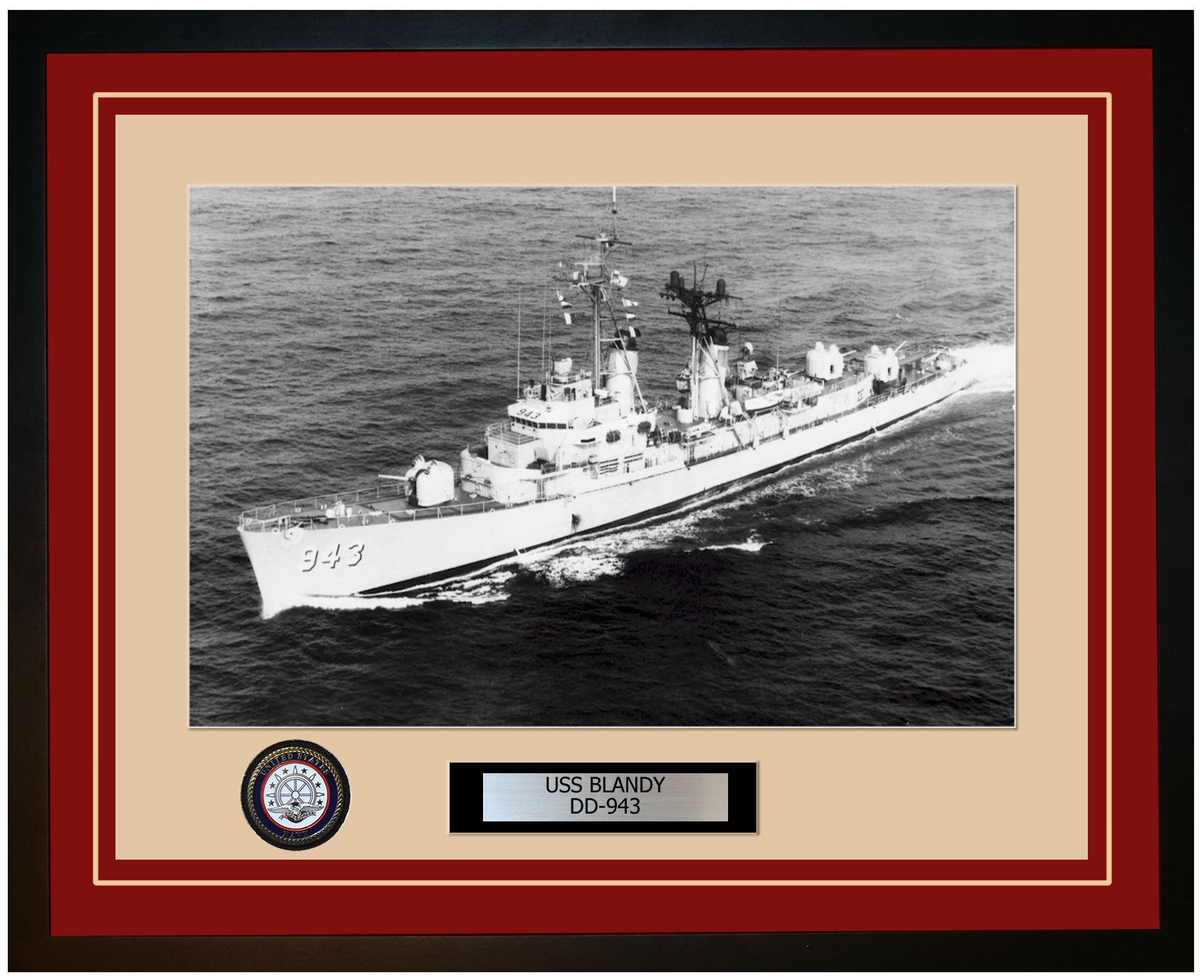 USS BLANDY DD-943 Framed Navy Ship Photo Burgundy