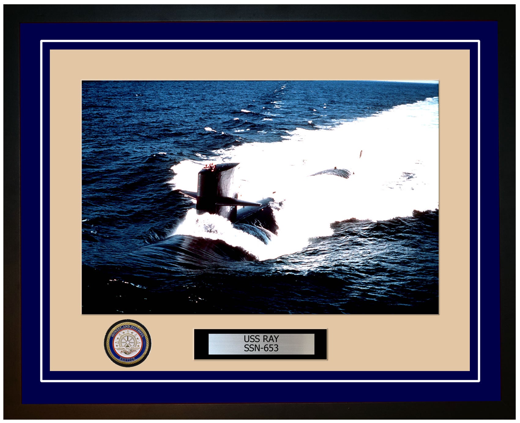 USS Ray SSN-653 Framed Navy Ship Photo Blue