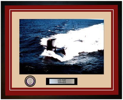 USS Ray SSN-653 Framed Navy Ship Photo Burgundy