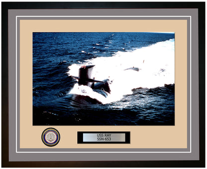 USS Ray SSN-653 Framed Navy Ship Photo Grey