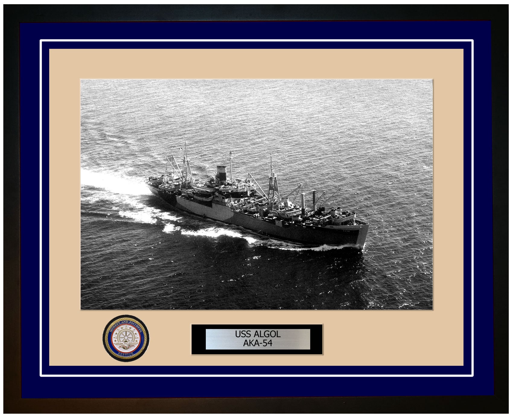USS Algol AKA-54 Framed Navy Ship Photo Blue