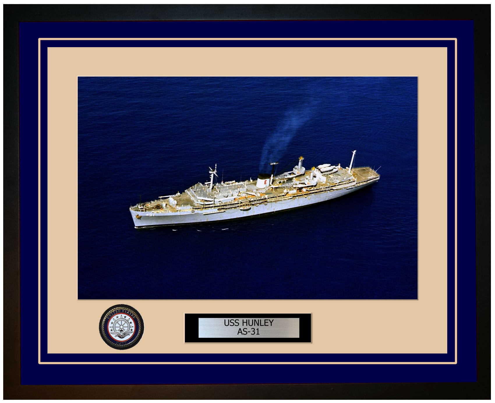 USS HUNLEY AS-31 Framed Navy Ship Photo Blue