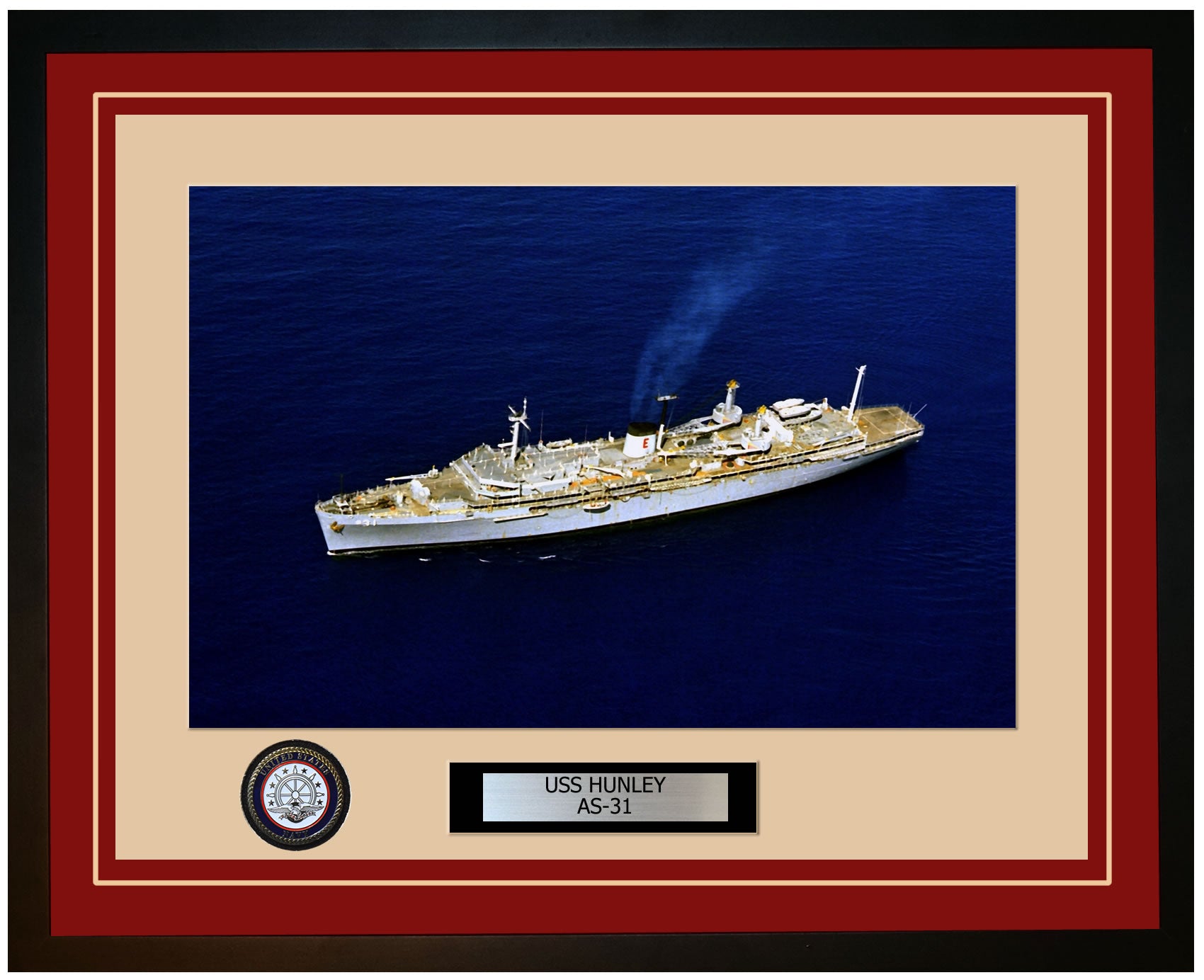USS HUNLEY AS-31 Framed Navy Ship Photo Burgundy