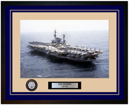 USS MIDWAY CV-41 Framed Navy Ship Photo Blue